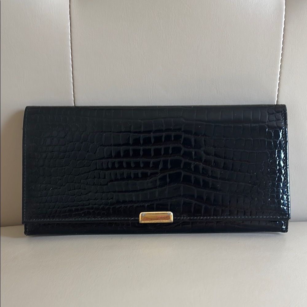 Koret Black Crocodile-Embossed Wallet with Gold Accent